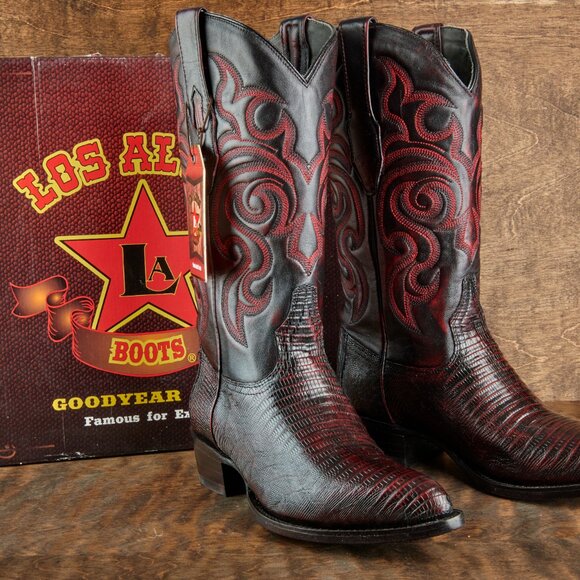 Los Altos Men's Black Cherry Teju Lizard Cowboy Boots 990718 Sz 10 EE STUNNING! - Picture 2 of 14